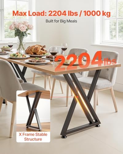 VEVOR Table Legs, 29.1" H x 24" W Steel Furniture Legs, 2204 lbs Max Load Heavy Duty, Easy Installation, Sturdy & Stable for Home Office Desk DIY, Coffee Dinner Bar Tables, Workbench,Set of 2, Black