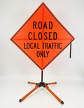 Traffic Roll-Up Sign Kit with Stand – Collapsible Safety Sign & Heavy-Duty Portable Stand, High Visibility, Easy Setup (Road Closed Local Traffic Only, Mesh)