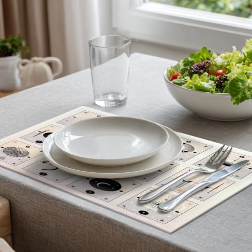 Batmerry Abstract Designs Placemats, Set of Minimalist Cards Washable Linen Table Mats for Kitchen Table Double Insulation Decor Dining Set Indoor Outdoor 12X18 in Set of 6