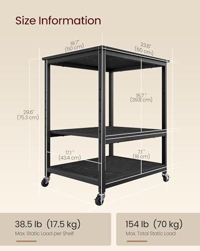 VASAGLE 3-Tier Printer Stand with Locking Wheels, Under Desk Printer Table