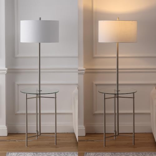 JONATHAN Y Chuck 59" Metal and Glass Side Table Floor Lamp, Brushed Nickel