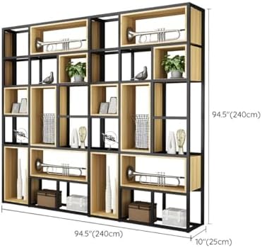 Wood Industrial Cube Bookcase with Shelves & Open Back Iron Bookshelf Floor Steel & Wood Shelf Multi-Layer Shelf Storage Rack Office Partition Display Rack Natural 94.5" L x 9.8" W x 94.5" H