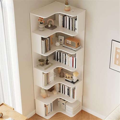 Vertical Lumber Wall Corner with 6 Shelves/5 Shelves & Closed Back Bookshelf Rack Floor Student Corner Cabinet Wall Multi-Layer Storage Cabinet Bookcase White 24" L x 24" W x 75" H