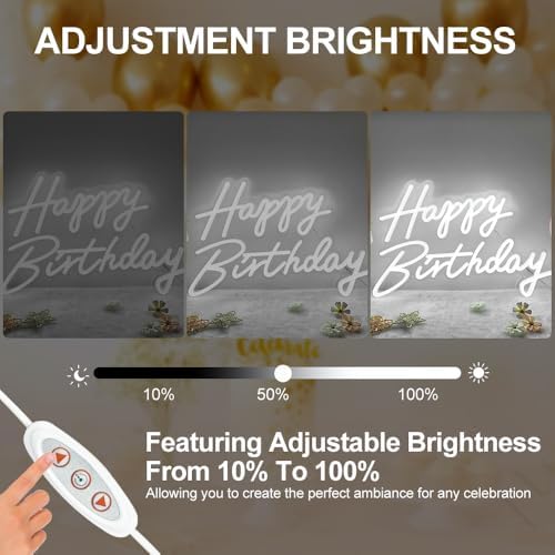 Happy Birthday Neon Sign for All Partys, Large Size-23 x 14inch, Led Neon Signs With Dimmable Switch for Wall Decor, Photo Backdrop (Power by USB)-by Colysor