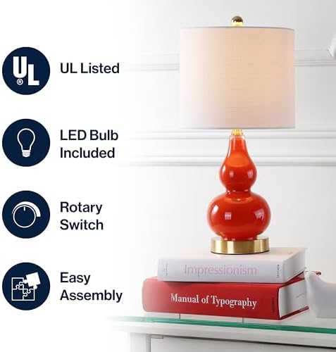 JONATHAN Y Anya Gourd Glass Table Lamp 20.5", Sunset Orange