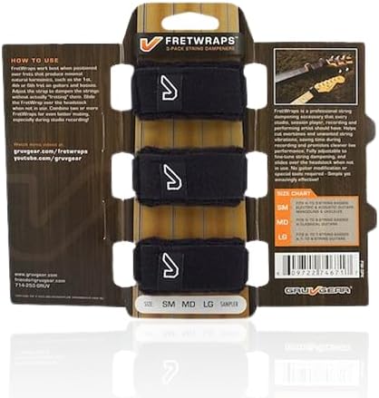 Gruv Gear Fret Wrap & Guitar Mute, Fretwrap for Acoustic, Electric & Bass | String Dampener Recording, Tapping & Practice Accessory (3 Pack, Large Black, Fits 6 String Bass, 8 String Guitar)
