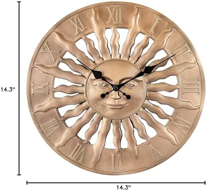 Bulova Sunrise Wall Clock C4860 | 14.3" 3D Sunburst Resin Design with Roman Numerals | Silent Quartz Movement | Battery Operated | Indoor/Outdoor Décor