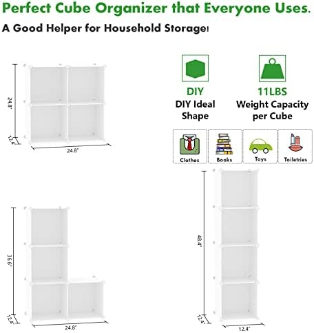 C&AHOME Plastic Cube Storage Organizer, 4-Cube Shelves Units, Milky