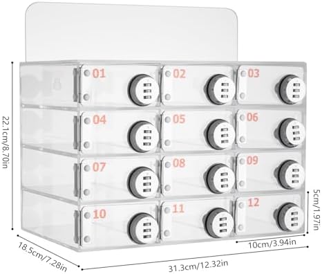 Cell Phone Locker Box,12 Slots Cell Phone Storage Locker, Clear Acrylic Storage Cabinet Wall Mounted for School Factory Office