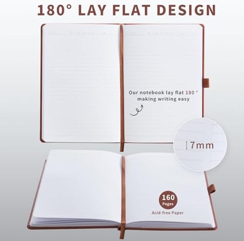Heture Hardcover Notebooks, 6 Packs A5 Lined Journals Notebook for Writing 160 Pages, 8.2 x 5.5 inch, 6 Colors Classic Ruled Notebooks for College/Work/Travel (Brown, 1 Pack)