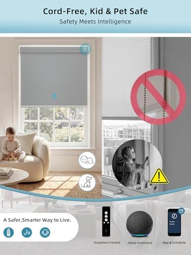SmartWings Motorized Smart Roller Shades, 100% Blackout Vinyl Dark Grey
