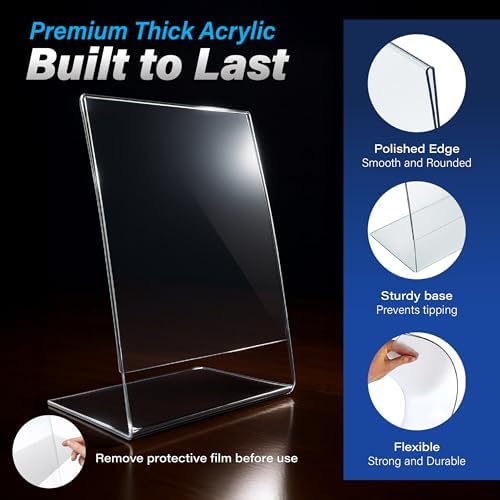 Azar Displays 112430-3PK Side Load Sign Holder 8.5x11 – Clear Flexible Plastic Display Stand, Slanted Acrylic Tabletop Frame for Menus, Signs– Pack of 3