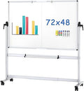 VIZ-PRO Double-Sided Mobile Whiteboard, 72 x 48 Inches, Magnetic Rolling Dry Erase White Board on Wheels with Aluminium Frame and Stand 6' x 4'