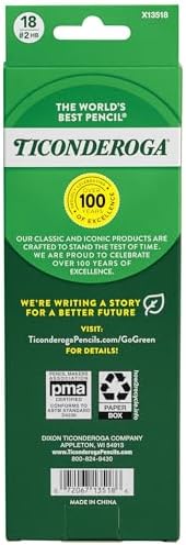 Ticonderoga Wood-Cased Pencils, Pre-Sharpened | #2 HB Soft, Metallic Colors, 18 Count, Standard Size, High Quality Eraser