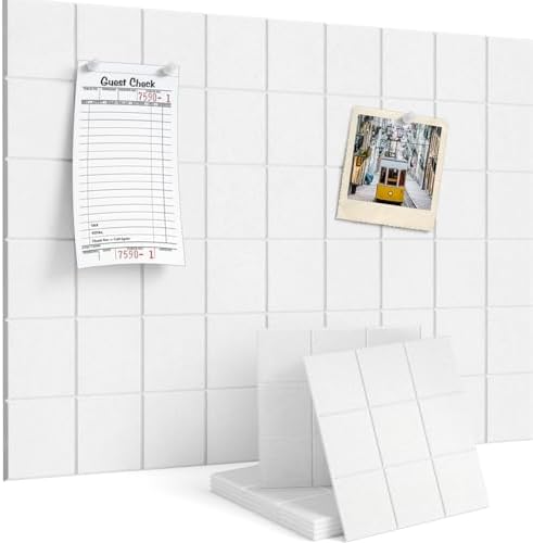 Large Cork Board for Walls 36" x 24", 6 Pack Felt Wall Tiles with Push Pins for Office Home, Pin Board Bulletin Board for Photo Pictures, White