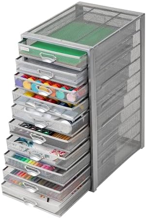 Mind Reader 10-Drawer Desk Organizer for Office Supplies, Crafts, Mail Sorting & More, Metal Mesh, Silver