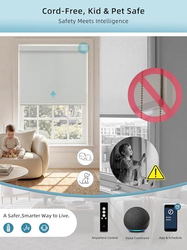 SmartWings Motorized Smart Roller Shades, 100% Blackout Vinyl Light Grey