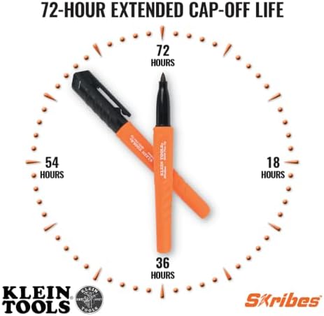 KLEIN TOOLS 861914 Skribes Fine Tip Permanent Markers, Assorted Colors, Hard Hat Clip, Multi-Surface Jobsite Marker for Wet, Dry and Oily Surfaces, 4-Pack