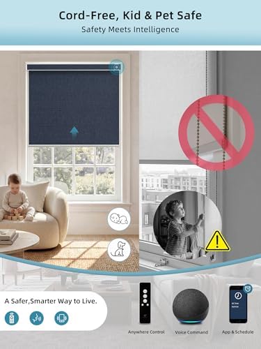 SmartWings Motorized Smart Roller Shades, 100% Blackout Eclipse Denim