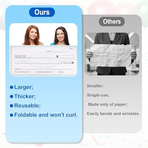 Penitue Oversized Fake Check Award for Presentations, 84x36cm/33x14in Giant Large Hard Big Cheque Checks with Dry Erase & Reusable for Celebration Activity Fundraiser Items