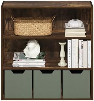 Furinno PASIR Book Shelf, 3-Tier Bookshelf with Open Storage Shelf, Standing Bookcase, 9.3 x 31.3 x 31.5, Easy Assembly, for Living Room, Bedroom, Home Office, Amber Pine