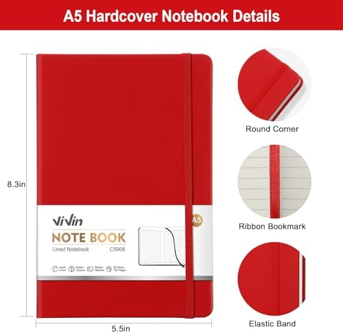 ViVin 72 Pack A5 Hardcover Lined Notebook,192 pg College Ruled 5.5x8.3