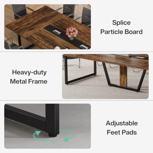 Tribesigns 8FT Conference Table, 94.49 L x 47.24 W x 29.53 H Inches Large Meeting Podcast Table for 10 People, Business Style Wooden Training Table with Strong Metal Frame for Office Conference