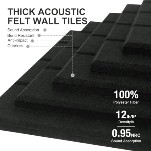0.47" Thick Felt Wall Tiles 36"x24" Cork Board Alternative 6 Pack 11.81"x11.81"Felt Bulletin Board Pin Board with Removable Adhesive Tape&30 Pushpins for Home Office School(Bold-Black)