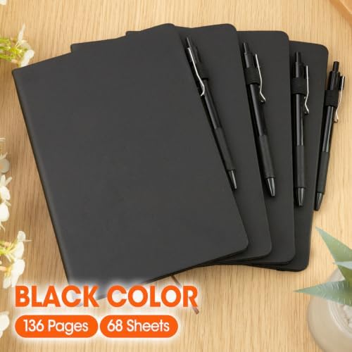 10 Pack Lined Journal Notebook with Pen, A5 Hardcover Leather Journal 5.5"*8.3", Black 136 Pages College Ruled Notebooks and Pen Set for Office School Business Supplies