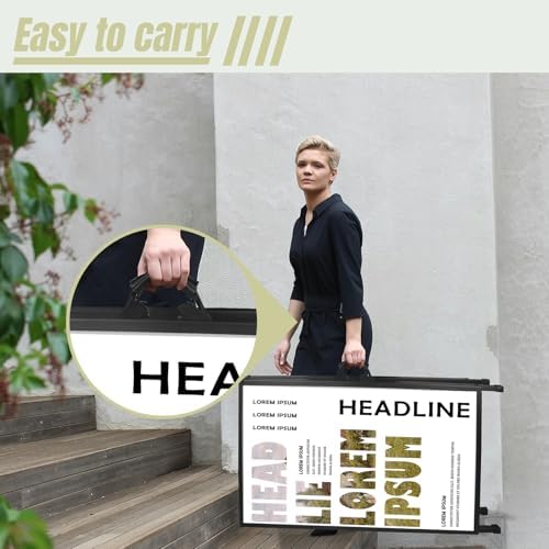 A Frame Sign 24x 36 Inch Heavy Duty Sandwich Board Double-Sided Folding Sign Holder Outdoor Pavement Sign for Businesses Store Signs (Frame only),1PACK