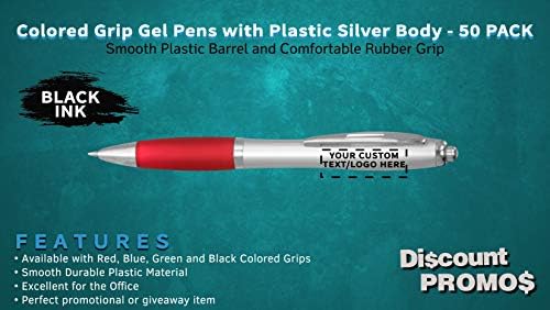 DISCOUNT PROMOS Custom Colored Grip Gel Pens Set of 50, Personalized Bulk Pack - Great for Office, School, Business, Tradeshows, Events - Red