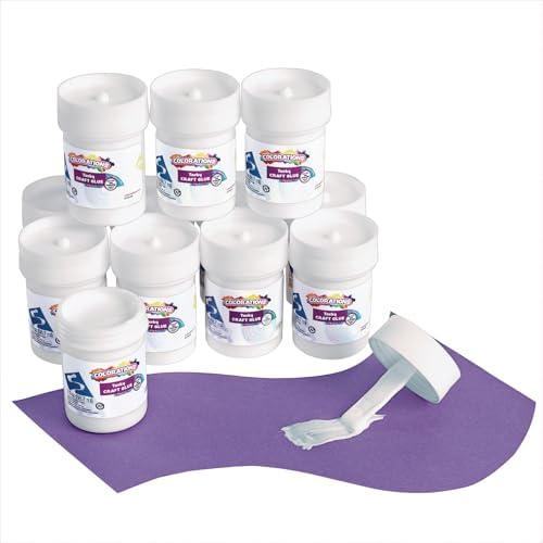 Colorations Tacky Craft Glue Jars with Brush Applicators, Set of 12 | Ages 5+, Kindergarten+, 3 oz Each, Strong Glue Dries Clear, for School, Home, Office and Craft Projects