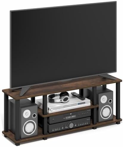 Furinno Turn-S-Tube 3-Tier Toolless Assembly TV Stand, Amber Pine | for TV up to 50 Inch, No Tool Rectangular Entertainment Center, TV Console, for Living Room, Bedroom