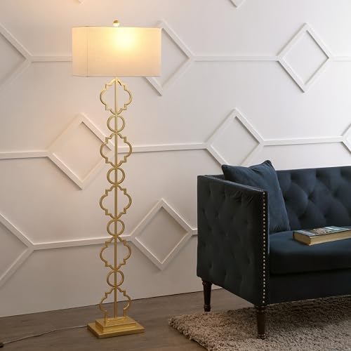 JONATHAN Y Selina Floor Lamp 64.5" Metal Ogee Trellis, Gold Painting