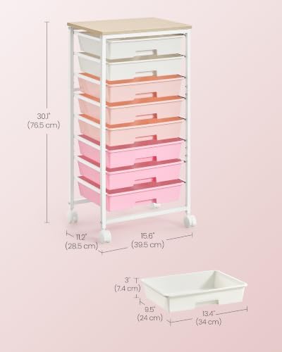 VASAGLE Rolling Cart with Drawers, Craft Organizers and Storage