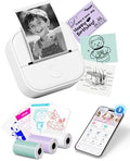 Memoking Mini Printer T02 Thermal Sticker Printer with 3 Rolls Paper