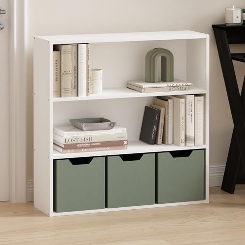 Furinno PASIR Book Shelf, 3-Tier Bookshelf with Open Storage Shelf, Standing Bookcase, 9.3 x 31.3 x 31.5, Easy Assembly, for Living Room, Bedroom, Home Office, White