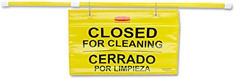 Rubbermaid Commercial Products Heavy Duty Extend-to-Fit, Multilingual "Closed For Cleaning" Hanging Doorway Safety Sign, Yellow, for Office/Restroom/Restaurant/School/Hospital/Hotel