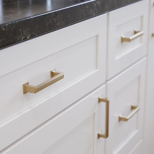 Franklin Brass 10 Pack Champagne Bronze Gold Cabinet Handles 3-3/4 inch (96mm) Kitchen Cabinet Handles and Drawer Pulls for Cupboards and Dressers | Stepped