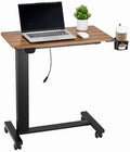 VEVOR Electric Overbed Table, Height Adjustable Hospital Bed Table, Over The Bed Table with Wheels, Mobile Laptop Desk with Cup Holder & Lifting Button, Overbed Desk for Home, Office, Study