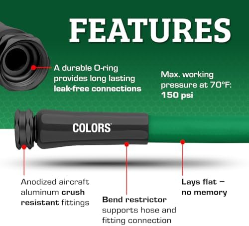 Flexzilla Colors Garden Hose 5/8 in. x 50 ft., Lightweight All-Weather Water Hose, Durable and Flexible, Leak-Free Connections, Forest Green