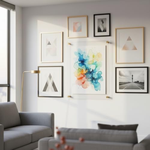 Azar Displays 105524-GLD Acrylic Floating Double Panel Wall Frame,18" x 24" Graphic Size, Overall Frame Size: 18" x 24", Gold