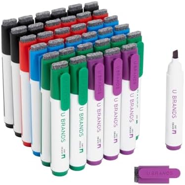 U Brands Dry Erase Markers Chisel Tip Set, 36 Pack, Assorted Colors, Whiteboard Pens with Chisel Point and Built In Eraser Caps, Low Odor Ink, Dry Erase Markers For Classroom, Office, Or Home