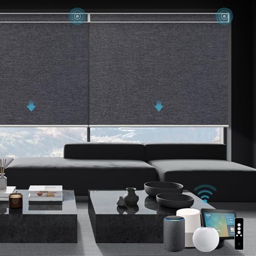 SmartWings Motorized Smart Roller Shades, 100% Blackout Eclipse Raven Black