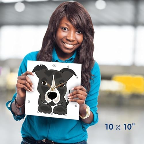 3dRose Wall Clock Silent - 10 inch - Funny Grey Pitbull Puppy Dog Cartoon - Dogs