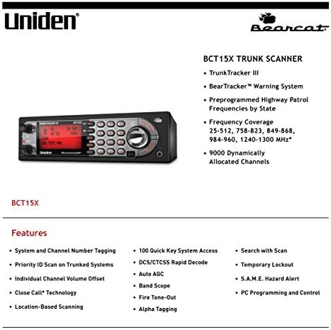 Uniden BearTracker Scanner (BCT15X) with 9,000 Channels, TrunkTracker III Technology, Base/Mobile Design, Close Call RF Capture Technology with Location-Based Scanning, - Black Color