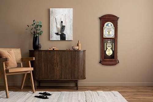 Bulova Litchfield Large Regulator Wall Clock, Model C4332 | Classic Pendulum Design | Harmonic Hourly Chime | Brown Cherry Finish