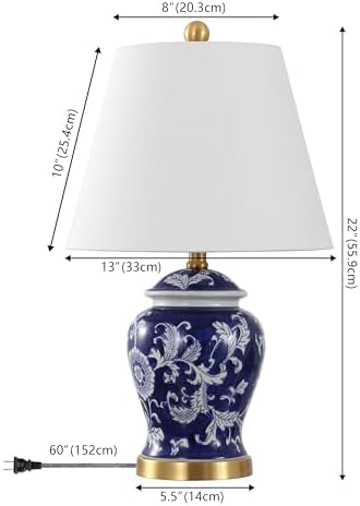 JONATHAN Y Penelope Ginger Jar 22" LED Table Lamp, Navy/White