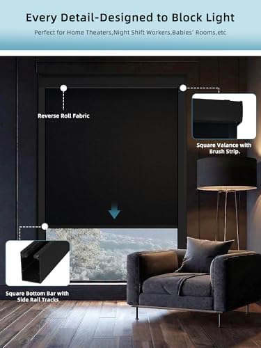 SmartWings Motorized Smart Roller Shades, 100% Blackout Eclipse Onyx Black