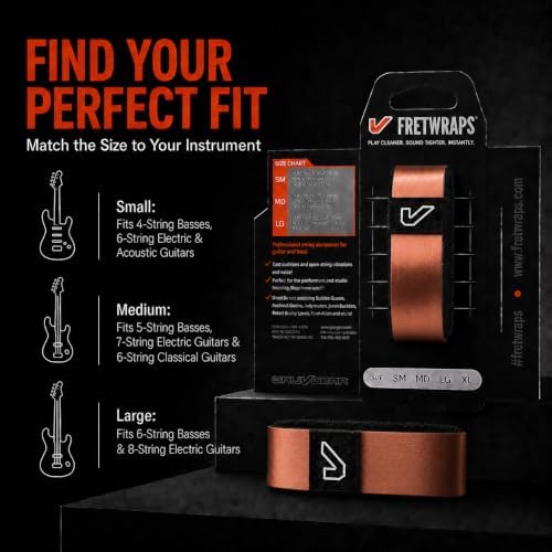 Gruv Gear Fret Wrap & Guitar Mute, Fretwrap for Acoustic, Electric & Bass | String Dampener Recording, Tapping & Practice Accessory (1 Pack, Medium Bronze, Fits 5 String Bass, 7 String Guitar)